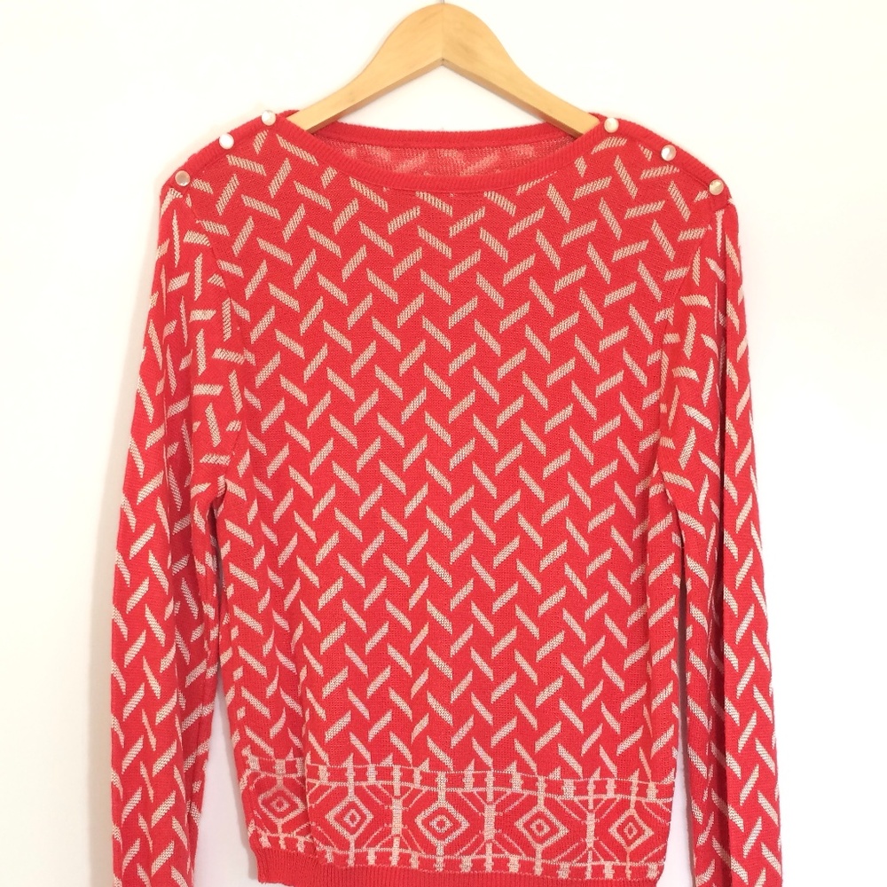 Vintage ILGWU Coral and Cream Pullover Sweater